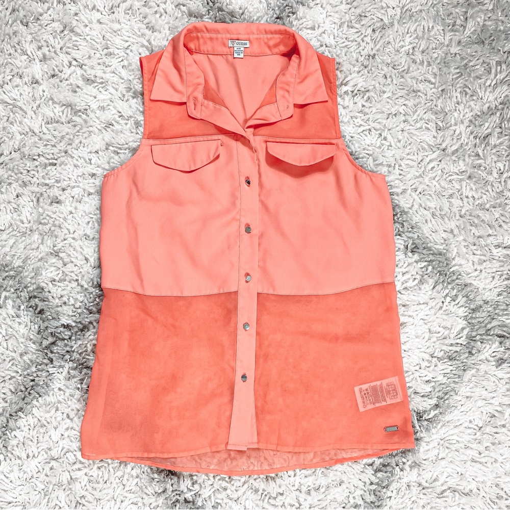 Guess Pink Sleeveless Button Down Blouse Size Medium